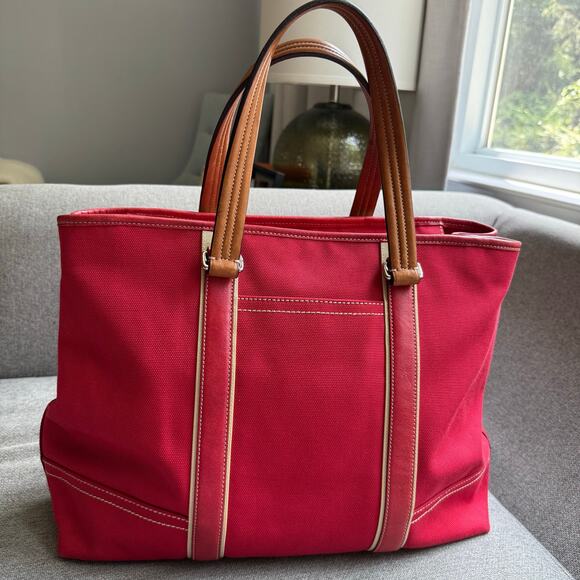 Coach 70157 Large Canvas Carryall Shoulder Totepu500 Red - Picture 1 of 14